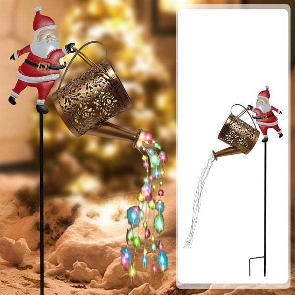 Christmas Santa Solar Kettle Lights Garden Lawn Christmas Lights Solar Santa Claus Watering Can with LED Light Kettle Ground Lamp for outside Patio Yard Christmas Gardening Gifts (Colorful Lights)