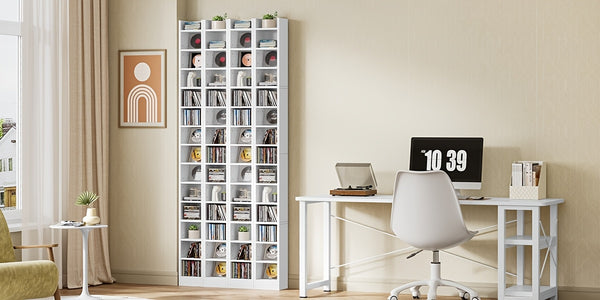 CD Shelf, 14-Tier Open CD Stand, Two-Piece Media Shelf, Freestanding Shelf, Stand Or Display Case, for Living Room, Study, 17 X 20 X 213cm, White