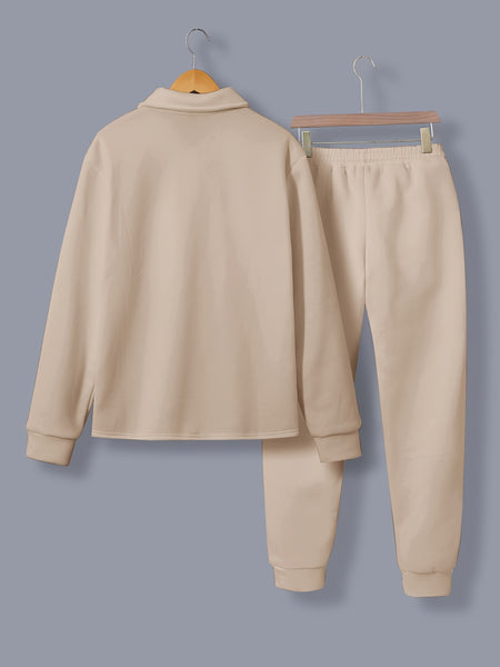 Men'S Fashionable Versatile Lapel Genuine Pocket Outwear Long Sleeve Jacket And Drawstring Solid Color Pocket Pants 2pcs Set