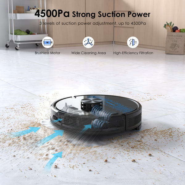 Lubluelu SL60 MAX Robot Vacuum Features a 2.5L Self-Emptying Station, Providing 60 Days of Hands-Free Cleaning. It Boasts a Powerful 4500 Pa Suction, Functions As Both a Vacuum Cleaner And Mop, Includes 24 No-Go Zones