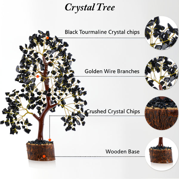 Black Tourmaline Crystal Tree of Life – Natural Healing Chakra Gemstone Tree for Protection, Powerful Positive Energy & Feng Shui Home Decor, Spiritual Gift for Women (Mini Crystal Guide Included)