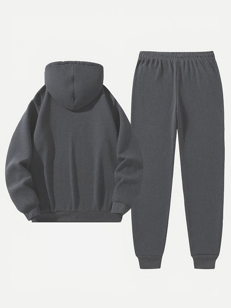 2pcs Cartoon NORWAY Letter Drawstring Hoodie and Sports Trousers Set | Casual Hooded, Slight Stretch Fabric, Patterned, Loose Fit for Men, Ideal for Fall/Winter