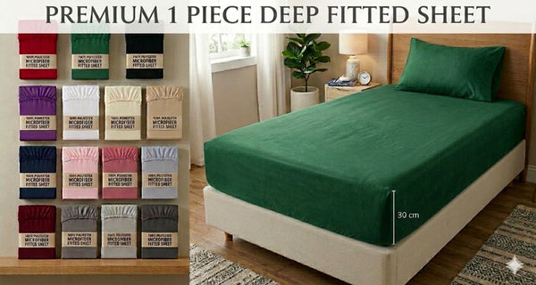 Extra Deep Fitted Sheets 30cm deep pocket with Elastic Cornes For Perfect Mattress Fit, Available in Single,Double, King,& SuperKing Size