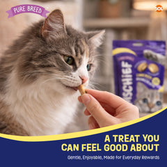 Pure Breed Mischief Cat Treats 6 Pack | Chicken Flavour Pillow Snacks for Cats | Crunchy Outside & Soft Creamy Centre | High Protein Low Calorie Cat Bites (Only 2 kcal Each) | Natural Resealable Cat Treat Pouches