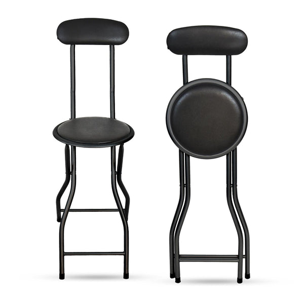 Black Folding Bar Stool Padded High Back Chair Stools For Breakfast Bars Kitchens Foldable Seat Non Slip Feet Durable Frame Lightweight Easy to Fold Ready to Use