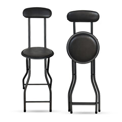 Black Folding Bar Stool Padded High Back Chair Stools For Breakfast Bars Kitchens Foldable Seat Non Slip Feet Durable Frame Lightweight Easy to Fold Ready to Use
