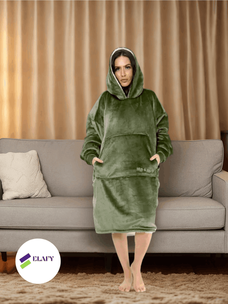 ELAFY - Casual Oversized Hoodie – Plain Pullover Sweatshirt for Everyday Wear, Soft Fabric with Pocket and Hood