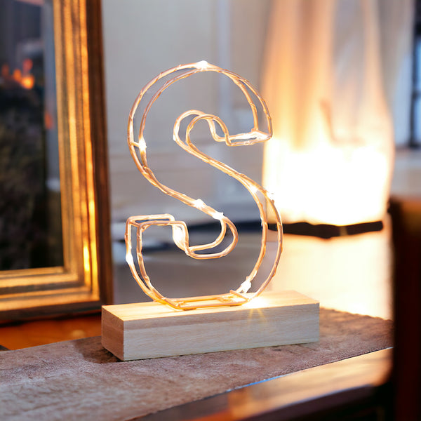 Light Up Letter | LED Alphabet Wire Frame Letter Lights | Rose Gold Copper Initials | Personalised Lighting | Battery Powered | For The Office Living Room Bedroom | Gift For Her