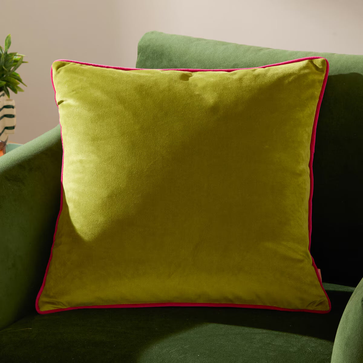 Furn Meridian Green Velvet Feather Fill Cushion, 55 X 55 Cm