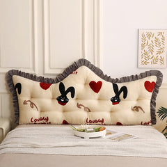 Luxurious Headboard Backrest Cushion with Ruffle Trim - Love Rabbit, Large Backrest Pillow, Princess-style Crown-Shaped Reading Cushion, Perfect for Bedroom/Sofa/Chair/Home Decor