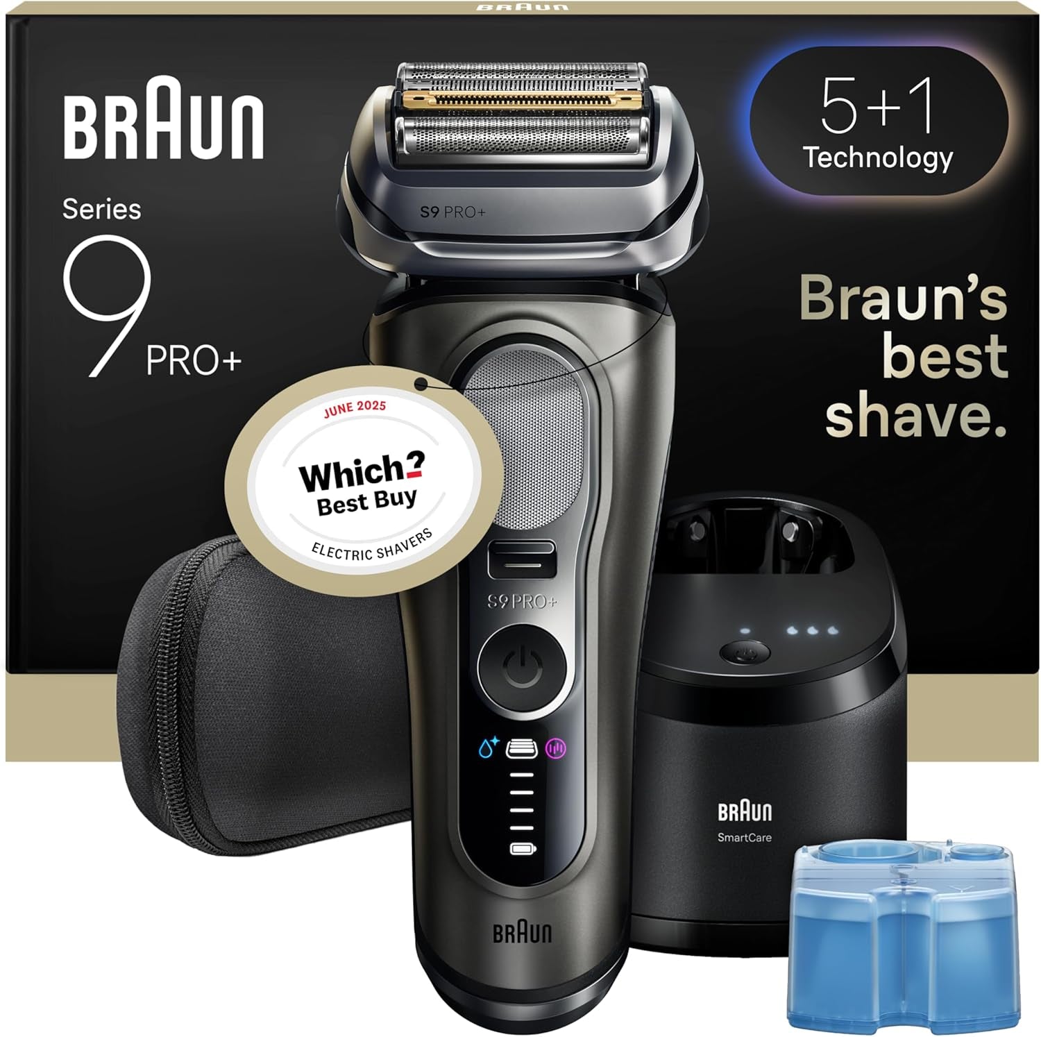 Braun Shavers Series 9 Pro+ Electric Shaver for Men, Wet & Dry Electric Razor, 5+1 Ultra Thin Precision Blades, Pro Sensoadapt, 6 in 1 Smartcare Center, 60 Min Runtime, 9665CCE Graphite