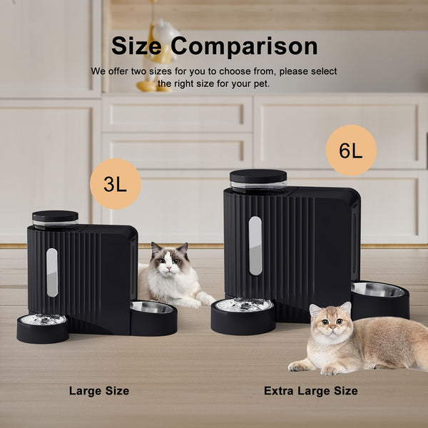 Dog And Cat Food Feeder And Water Dispenser, Two-In-One Set, 3L Large Capacity, Automatic Gravity Feeding, 304 Stainless Steel Bowl, Removable And Washable, for Small/Medium/Large Dogs And Cats, Black, Without Battery