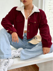 Women'S Short Corduroy And Lamb Jacket for Autumn And Winter, Featuring a Fleece Collar, Versatile Korean-Style Warm Top