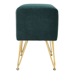 1pc Green Velvet Footstool Metal Legs Small Rectangle Ottoman No Storage for Makeup Room Bedroom Entryway Shoe Changing Stool Chair Foot Rest