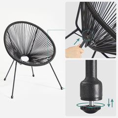 Garden Patio Furniture Set 3pcs, Acapulco Chair, Outdoor Seating, Glass Top Table and 2 Chairs, Indoor and Outdoor Conversation, Black,Green