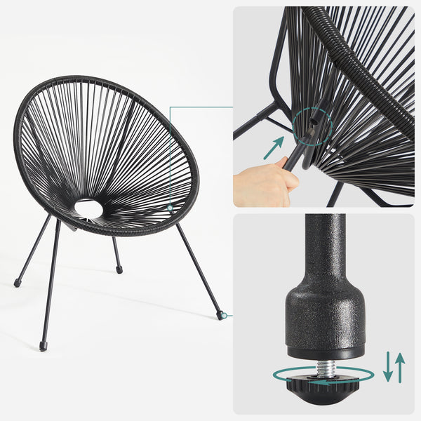 Garden Patio Furniture Set 3pcs, Acapulco Chair, Outdoor Seating, Glass Top Table and 2 Chairs, Indoor and Outdoor Conversation, Black,Green