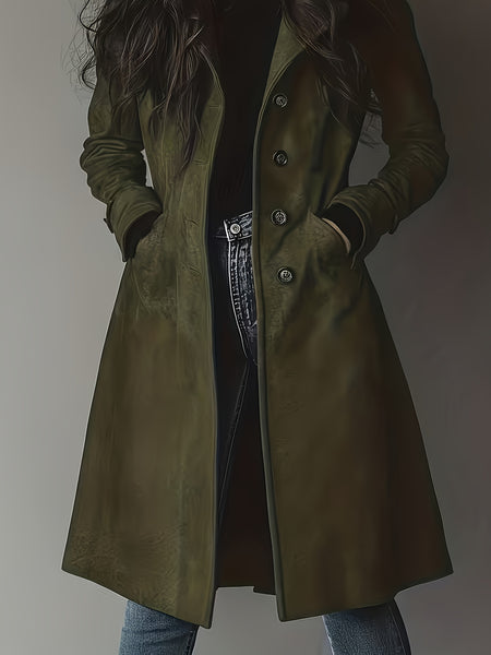 Elegant Women'S Vintage Coat - Classic Lapel Design, Button-Front Closure, H-Fit Cut Machine Washable Single-Breasted Style, Business Commute Wear, Timeless Classic Women'S Outerwear Warm Coat Jacket &