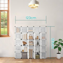 16-Cube Storage Unit, Shoe Rack, Stackable Cubes, Plastic Closet Cabinet, Wardrobe, with Doors, for Bedroom, Office, Easy to Assemble
