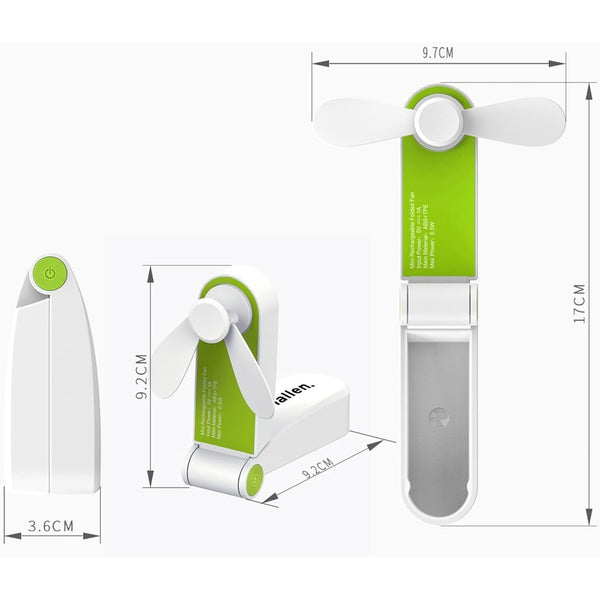 Schallen Portable Mini Folding Pocket Fan USB Rechargeable Electric Handheld Desk Fan Foldable Travel Cooling Fan with Quiet Motor Soft Blades Safe Design Lightweight Personal Fan for Home Office Desk Travel Camping Commuting Summer Cooling Fan (White Gre