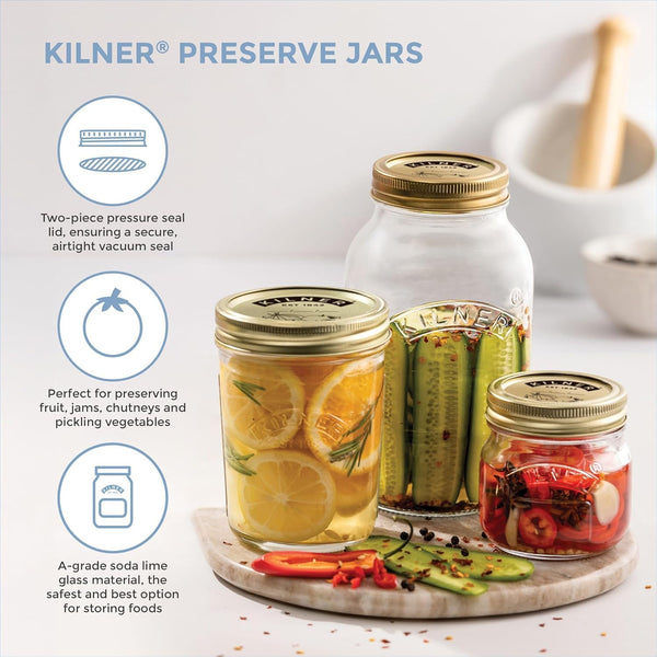 Kilner Preserve Jar 0.5L (500Ml) round Glass Screw Top Lid Preservation Storage Jar for Jams Chutneys Small Pickled Fruits