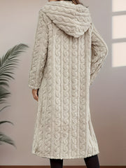 Fashionable Long Hooded Solid Color Cardigan Coat, Autumn/Winter Thickened Plush Outerwear, Warm, Versatile, and Suitable for Commuting
