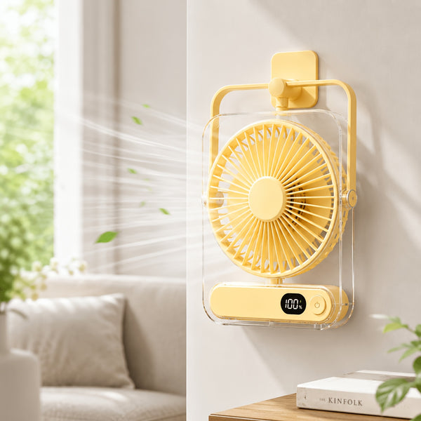 Rechargeable USB Desktop Fan (5000Mah Battery Included): Ultra-Quiet Operation with a Foldable Design And Digital Battery Level Display. Constructed from Durable Acrylic Material. A Device Perfect for Home Use