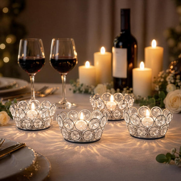 10 Pack Iron Crystal Candle Holders, Bowl-Shaped Decorative Tealight Holders for Table, Wedding, Party & Home Décor