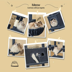 170cm Large Cat Tree, Cat Tower for Maine Cat, Multi-Storey Scratching Post with Large Perch, Washable Mat, Cat House Furniture with 2 Caves, 8 Scratching Posts, Light Grey, Dark Grey