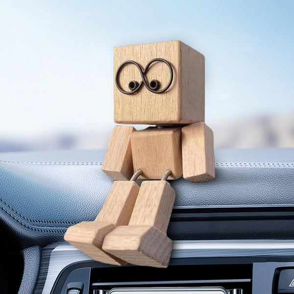 Shaking Wooden Man Figurine, Charming Little Wooden Figure That Sways, Handmade Shaking Feet Little Man, Funny Interior Car Ornaments for Car Dashboard