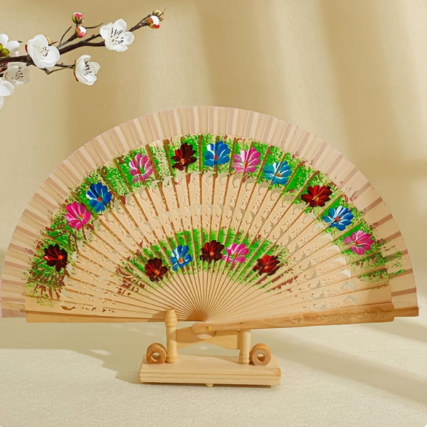 1pc Spanish Wooden Folding Hand Held Dance Fan Flower Pattern Party Wedding Gifts