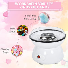HOMCOM 450W Candy Floss Machine, Professional Automatic Cotton Candy Sweet Machine with Candyfloss Sticks, Spoon, Splash Guard, Non-Slip Base for Birthday Christmas Wedding Party, Funfair Style, White