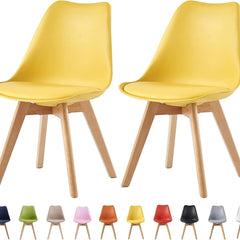 mcc direct Set of 2 Dining Chairs Wooden Legs Soft Cushion Pad Stylish DELUXE Retro Lounge Dining Office EVA