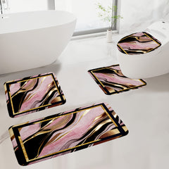 3/4pcs Luxury Pink Black Gilded Marble Bathroom Mats - Non-Slip Soft Flannel Floor Mat with Elegant Marble Pattern, Machine Washable Bath Mat Set for Modern Home Decor, Decorative Mat, Stylish Mat