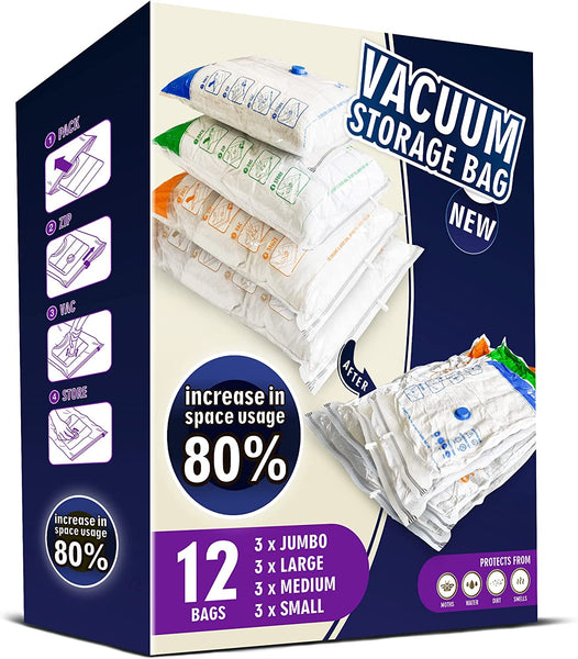 Storage Master Space Saver Bags for Travel and Home Reusable Vacuum Storage Bags save 80% More Storage Space Work with Vacuum Cleaner (9 Combo, No Pump Included)