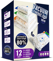 Storage Master Space Saver Bags for Travel and Home Reusable Vacuum Storage Bags save 80% More Storage Space Work with Vacuum Cleaner (9 Combo, No Pump Included)