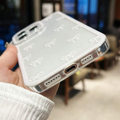 White Bow Clear Phone Case For iPhone 17 16 15 14 13 12 11 Pro Max Shockproof
