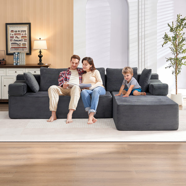 ROXGOX L-Shaped Sectional Sofa with Reversible Chaise, Left or Right Facing Modular Couch, No Assembly Required, Perfect for Small Apartment, Black Borwn Grey
