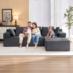 ROXGOX L-Shaped Sectional Sofa with Reversible Chaise, Left or Right Facing Modular Couch, No Assembly Required, Perfect for Small Apartment, Black Borwn Grey