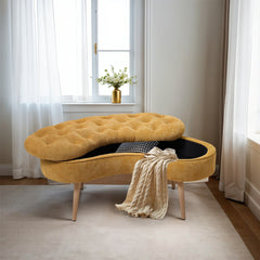 1pc Creative Curved Design Storage Stool, Sofa Stool for Home Living Room, Shoe Changing Stool At Entrance of The Entrance, Bedside Stool Storage Stool for Bedroom, Yellow, 103*39*45cm
