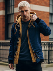 Pearson OBM Men'S Winter New Korean-Style Hooded Jacket, a Casual And Trendy Outerwear, Solid Color, Formal Style, with Zipper Details