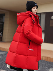 Sophisticated Winter Coat for Women Featuring a Hood And a Full Zipper, Perfect for Chilly Days. This Long-Sleeve Jacket Offers a Tailored Fit And Is Suitable for Both Outdoor And Everyday Travel. Dry Clean Only, Made with High-Quality Materials