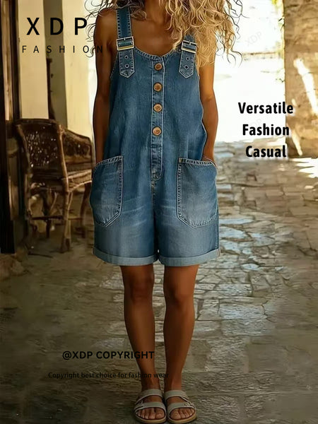 Women'S Denim Retro Summer Clothing 2026 New Fashion Dungarees with Pockets Versatile Suspenders Shorts for Lady Loose Fit Jumpsuit Perfect Outfits for Casual Occasions/Commute