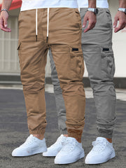 2pcs Men's Cargo Pants - Multifunctional Pockets, Adjustable Drawstring, Suitable for Everyday Casual and Formal Wear in All Seasons - Great Birthday/Christmas Gift - Machine Washable and Durable, a Must-have for Outdoor Enthusiasts