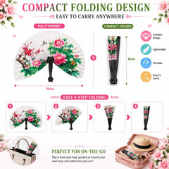 12pcs Folding Fans - Compact Foldable Fans Assorted Designs with Floral and Bird Patterns, Ideal as Gifts and Decorations, Paper Fans