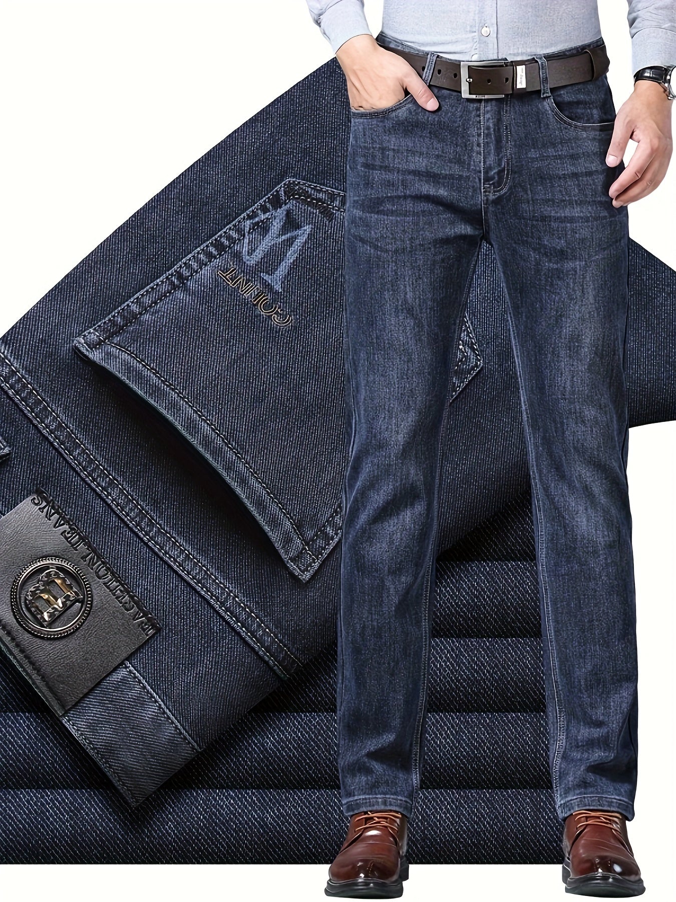 2026 New Men's Jeans, Business Slim Fit Straight-Leg Stretch Denim Pants, Washed Casual Long Trousers for Men