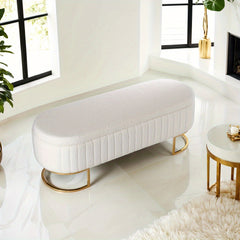 1pc Ottoman Storage Box Bench, Upholstered Teddy Fabric End of Bed Bench, Bedroom Bench Bed End Stool Footstools with Golden Metal Legs, For Bedroom, Living Room, Entryway