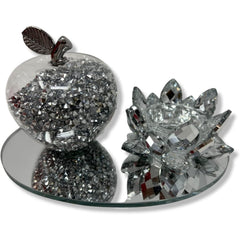 Amazing Gift Silver Sparkle Glass Ornament Bling Crushed Diamond Crystal Filled Apple Shape Tealight Candle Holder