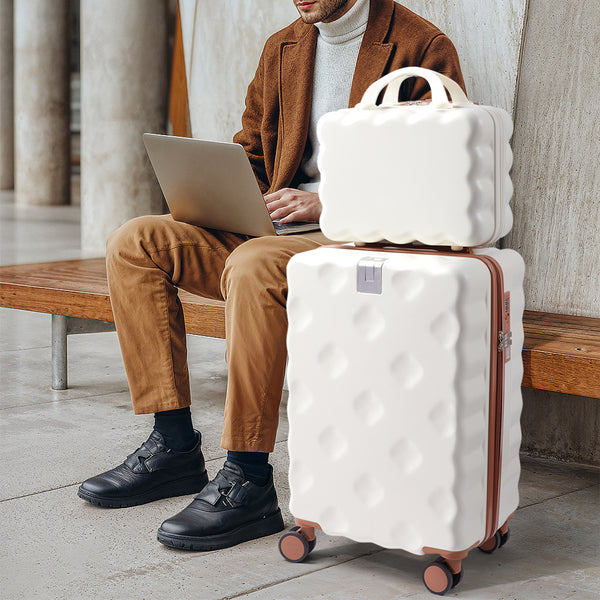2pcs Luggage Set Cabin Suitcase, Lightweight Luggage Hard Shell Travel Trolley Case, Travel Suitcase Sets with Cup Holder and Hook, Carry on Hand Cabin Luggage with Beauty Case