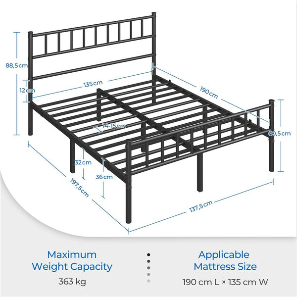 Costoffs Metal Bed Frame, Single/Double Size Bed Platform with Slatted Headboard and Footboard, Solid Slat Support, Large Storage Space, Easy Assembly Bed, Modern Mattress Foundation, Black/White/Pink/Silver