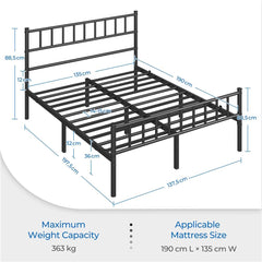 Costoffs Metal Bed Frame, Single/Double Size Bed Platform with Slatted Headboard and Footboard, Solid Slat Support, Large Storage Space, Easy Assembly Bed, Modern Mattress Foundation, Black/White/Pink/Silver
